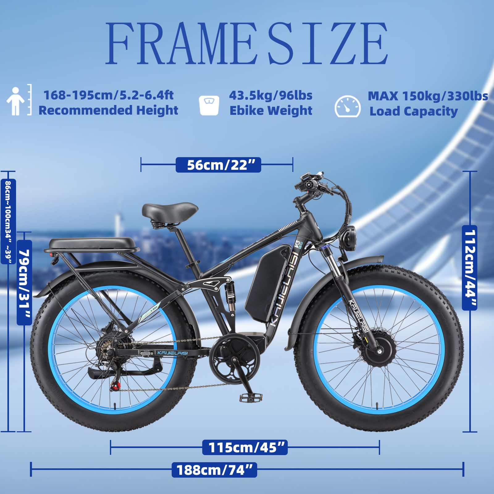 KAIJIELAISI V3 Pro 6000W Peak Electric Bike for Adults, 38MPH 26” Fat Tire Dirtbike, AWD Ebike Dual Motor, 52V 26AH Removable Battery Fast Dual Hydraulic Brake Electric Mountain Bike Full Suspension Ebikes - Image 4