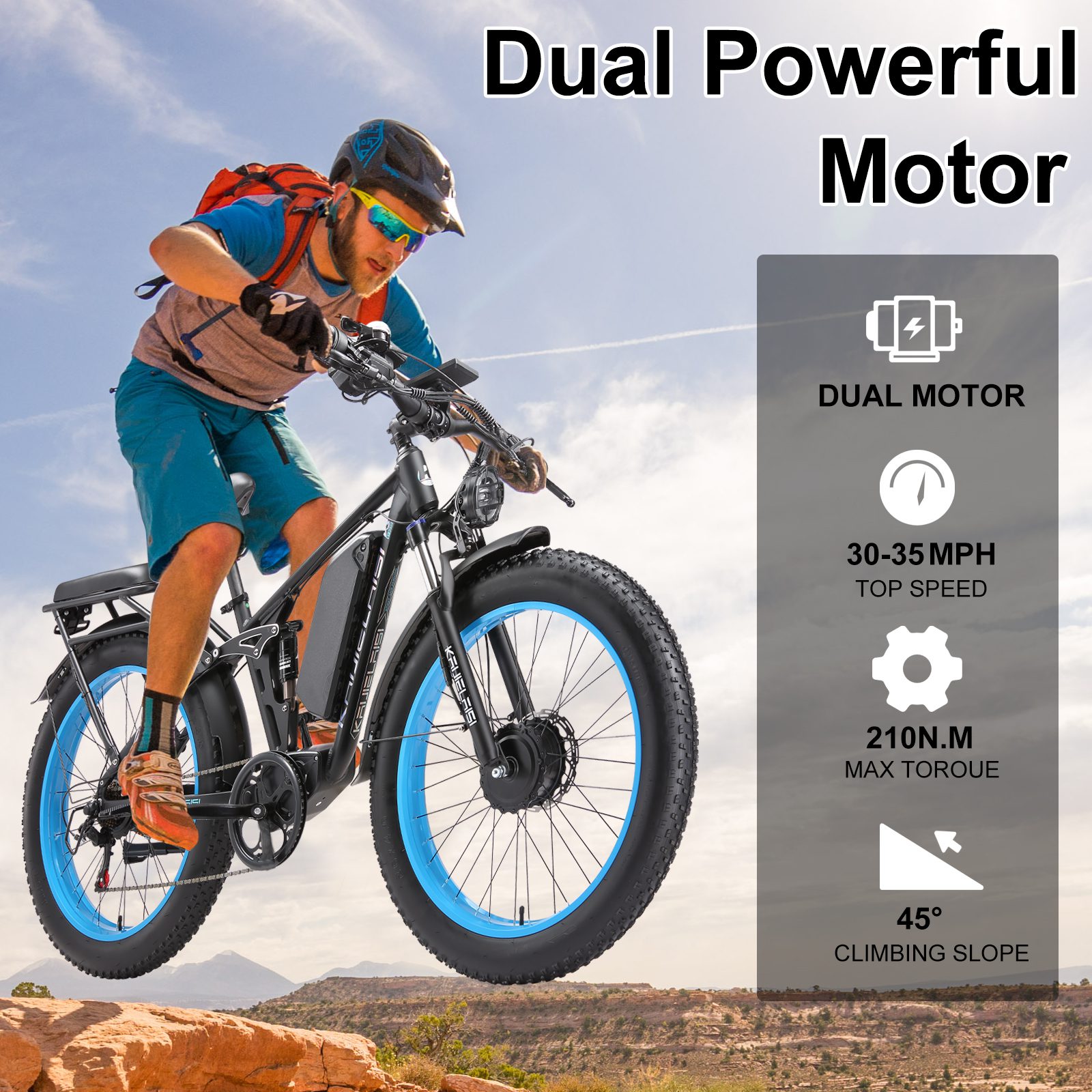 KAIJIELAISI V3 Pro 6000W Peak Electric Bike for Adults, 38MPH 26” Fat Tire Dirtbike, AWD Ebike Dual Motor, 52V 26AH Removable Battery Fast Dual Hydraulic Brake Electric Mountain Bike Full Suspension Ebikes - Image 5