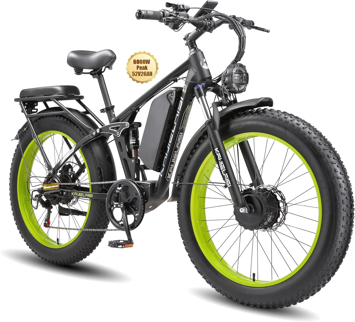 KAIJIELAISI V3 Pro 6000W Peak Electric Bike for Adults, 38MPH 26” Fat Tire Dirtbike, AWD Ebike Dual Motor, 52V 26AH Removable Battery Fast Dual Hydraulic Brake Electric Mountain Bike Full Suspension Ebikes - Image 3