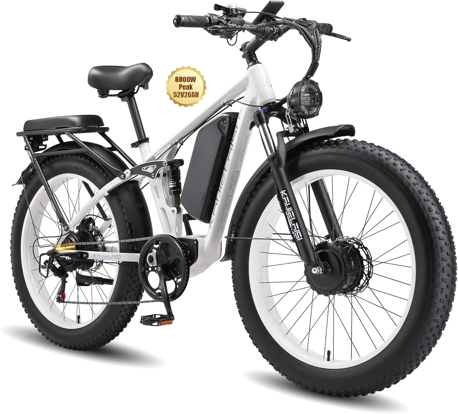 KAIJIELAISI V3 Pro 6000W Peak Electric Bike for Adults, 38MPH 26” Fat Tire Dirtbike, AWD Ebike Dual Motor, 52V 26AH Removable Battery Fast Dual Hydraulic Brake Electric Mountain Bike Full Suspension Ebikes - Image 2