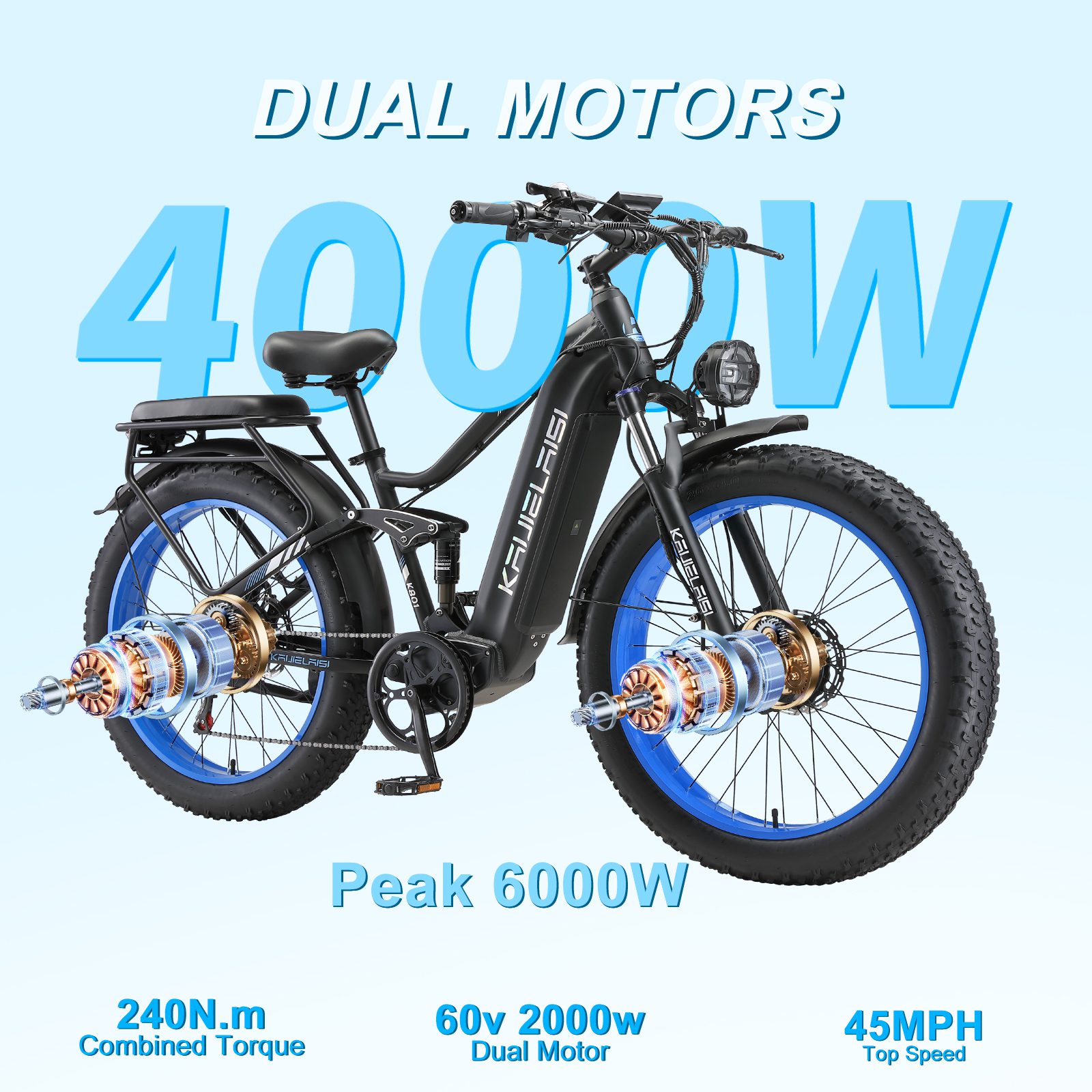 KAIJIELAISI K801 6000W Peak Electric Bike for Adults,45 MPH Top Speed 26” Fat Tire Dirtbike,60V 35AH Removable Battery Fast Dual Hydraulic Brake Electric Mountain Bike Full Suspension Ebikes - Image 4