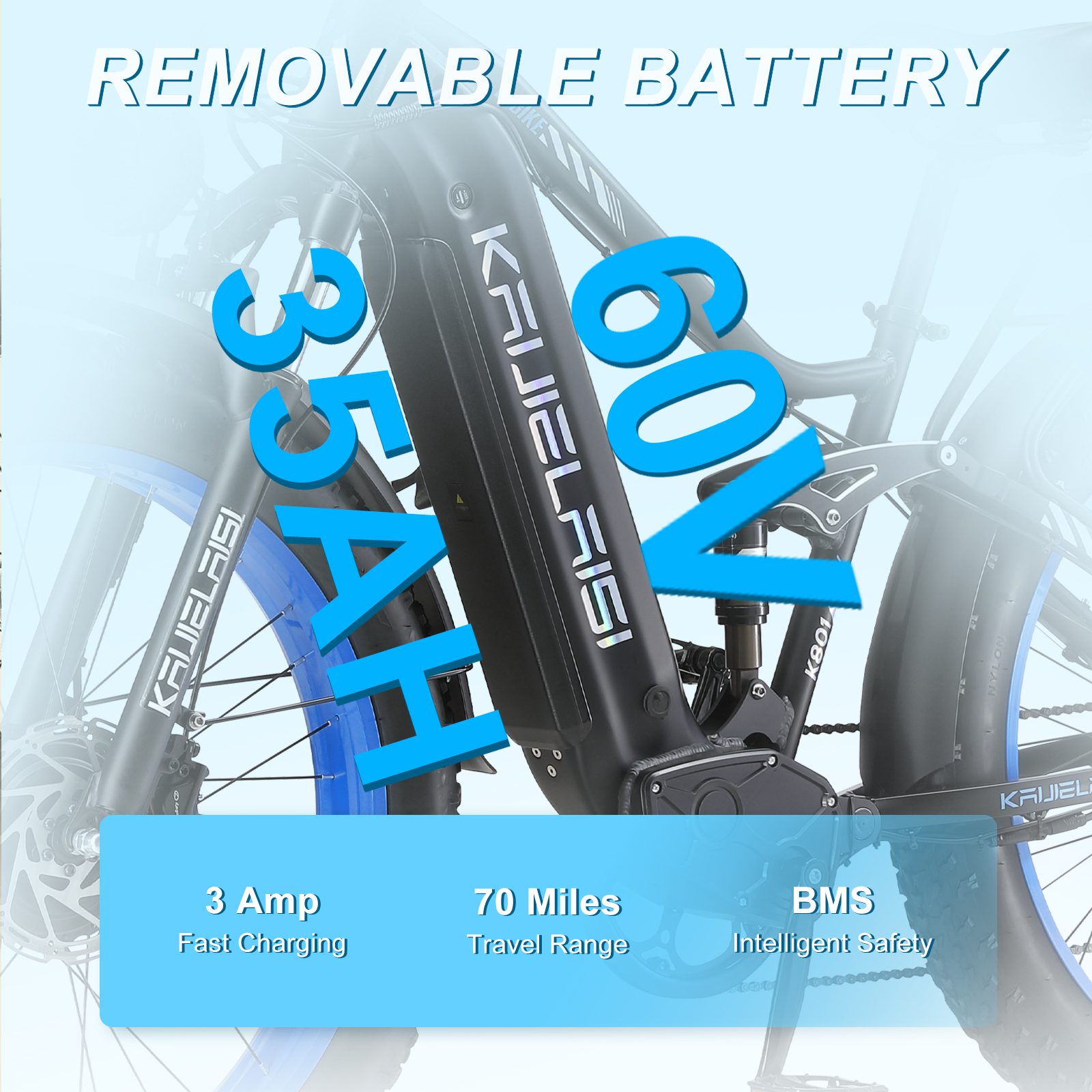 KAIJIELAISI K801 6000W Peak Electric Bike for Adults,45 MPH Top Speed 26” Fat Tire Dirtbike,60V 35AH Removable Battery Fast Dual Hydraulic Brake Electric Mountain Bike Full Suspension Ebikes - Image 5