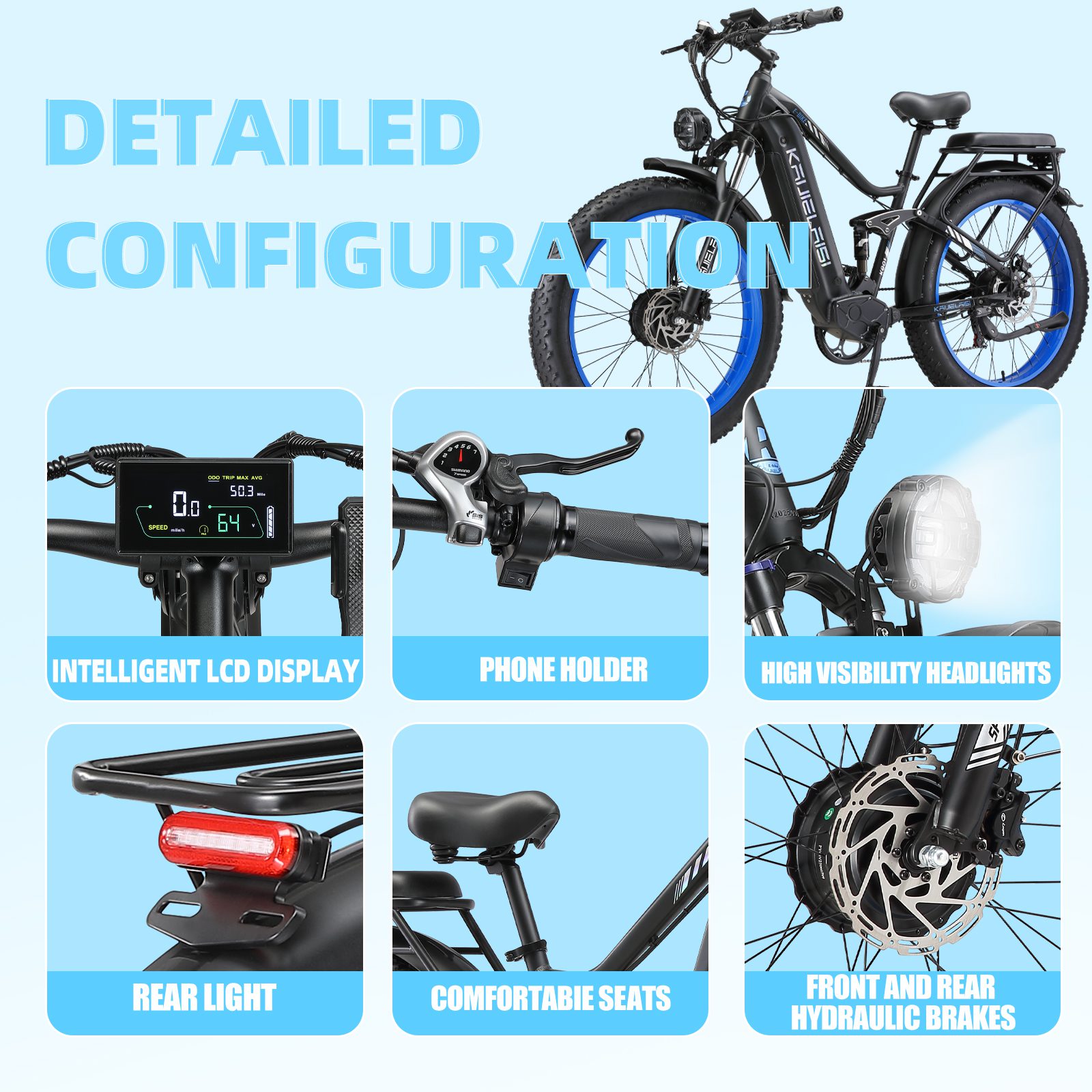 KAIJIELAISI K801 6000W Peak Electric Bike for Adults,45 MPH Top Speed 26” Fat Tire Dirtbike,60V 35AH Removable Battery Fast Dual Hydraulic Brake Electric Mountain Bike Full Suspension Ebikes - Image 7